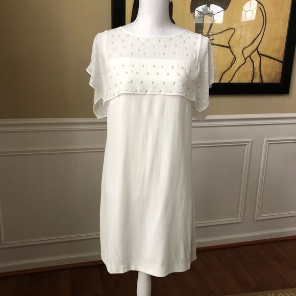 Zara Woman Flutter Sleeve Stud Dot Caplet Dress S - Picture 1 of 7